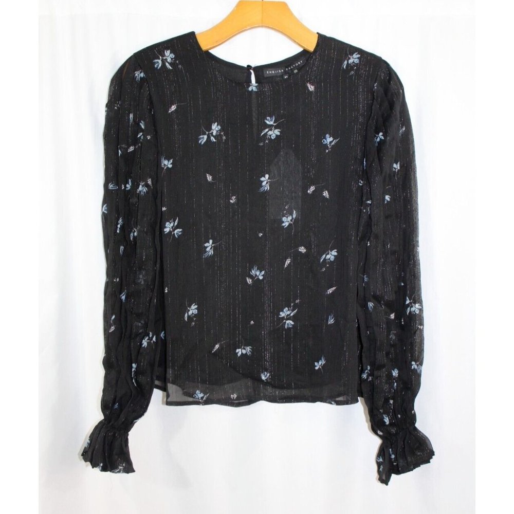 NWT English Factory Womens Black Floral Metallic Long Sleeved Blouse XS
